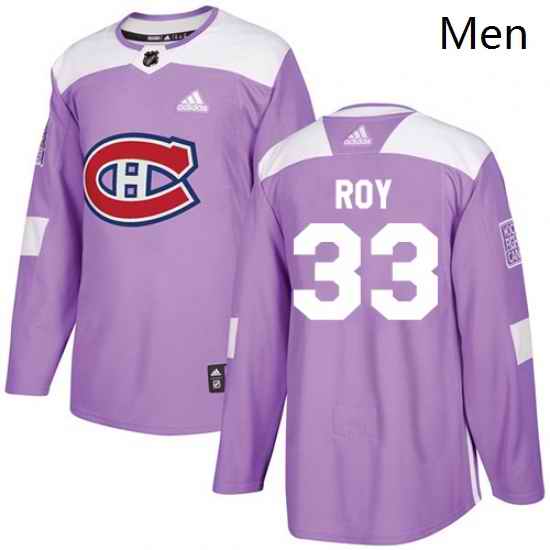 Mens Adidas Montreal Canadiens 33 Patrick Roy Authentic Purple Fights Cancer Practice NHL Jersey
